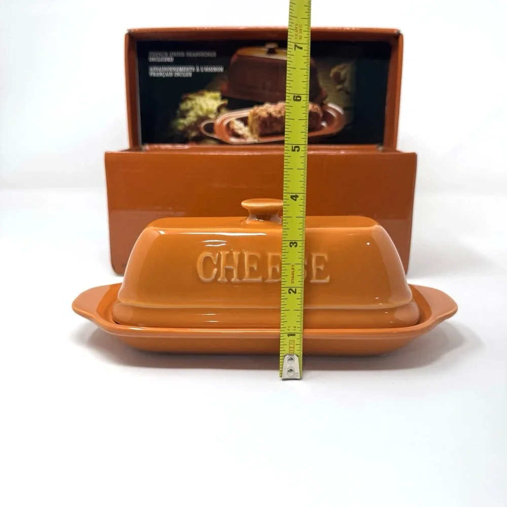 Village Gourmet Chevre Goat Cheese Baker Burnt Orange Ceramic Dish Box Seasoning